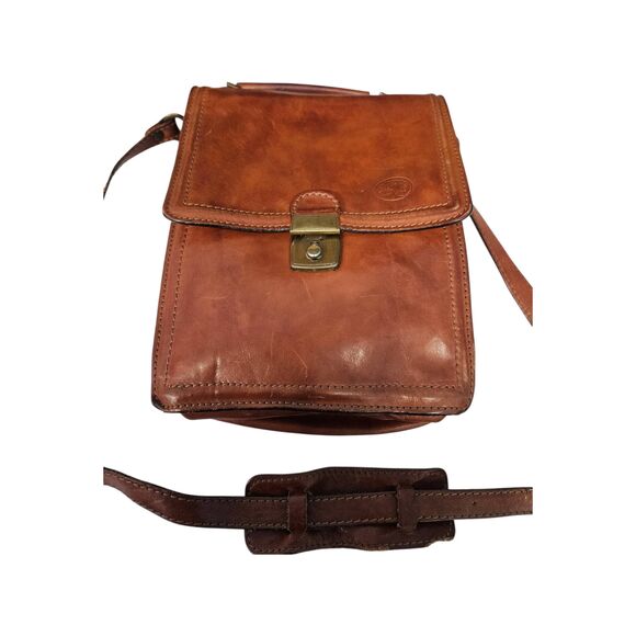 Vintage 60's Leather Cognac Brown Crossbody Bag Messenger Shoulder Purse - Picture 3 of 16